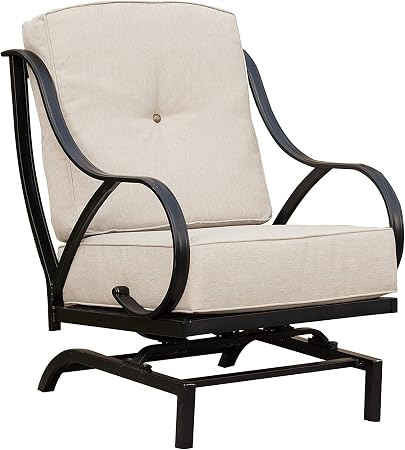 Amazon Com Top Space Rocking Motion Patio Chair Outdoor Deep Seating Club Chair Metal Furniture Set With Soft Cushion Sturdy Metal Frame Furniture For Garden Yard Lawn Poolside 1pcs White Garden