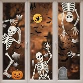 Skeleton Halloween Window Clings, Halloween Stickers for Halloween Decorations Indoor, Halloween Window Decorations for Office Party Decor, Halloween Decorations Outdoor