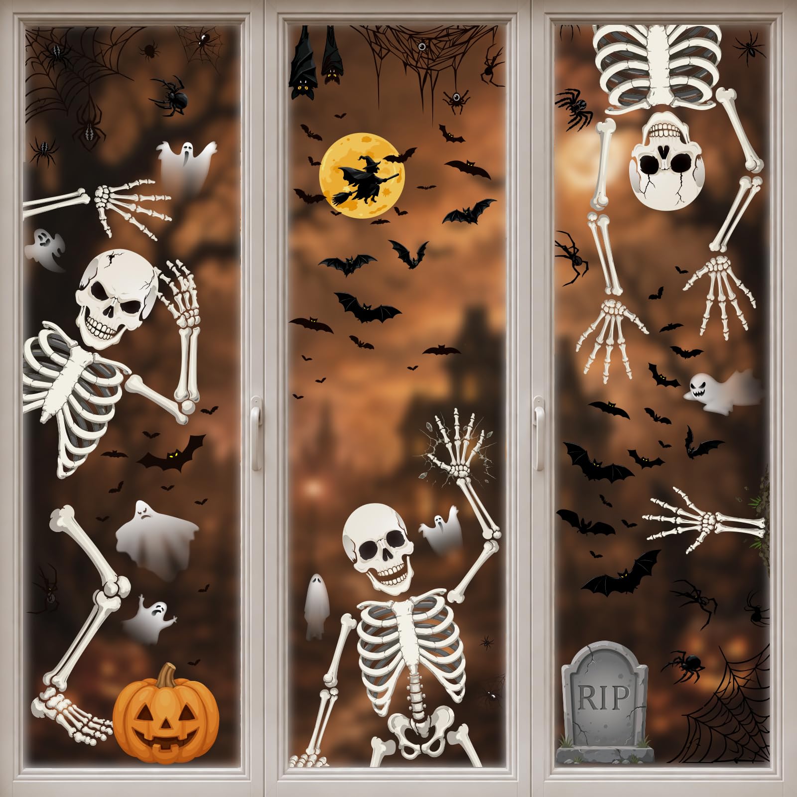 Skeleton Halloween Window Clings, Halloween Stickers for Halloween Decorations Indoor, Halloween Window Decorations for Offic
