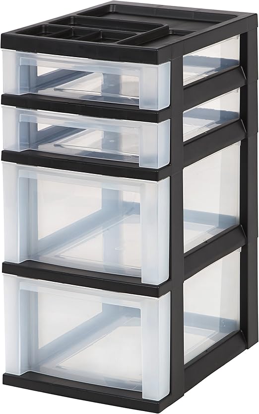 Amazon Com Iris 3 Drawer Storage Cart With Organizer Top Black