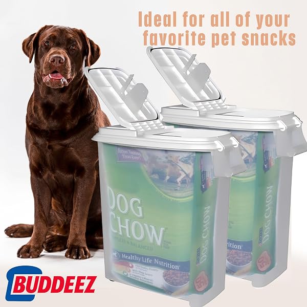 BUDDEEZ AIRTIGHT PET FOOD STORAGE CONTAINER – 50 QT/50 LB CAPACITY DOG FOOD STORAGE CONTAINER, CAT FOOD CONTAINER, BIRD SEED STORAGE CONTAINER, ROLLING STORAGE BIN, AIR TIGHT WITH HANDLE & SCOOP