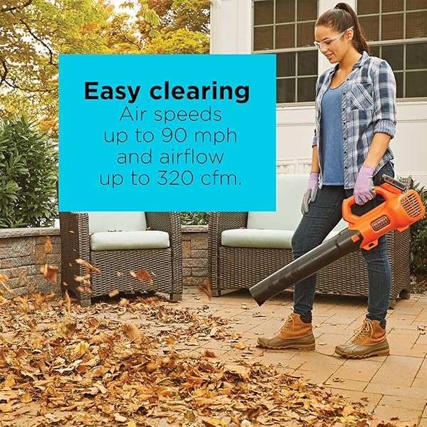 BLACK+DECKER 20V MAX CORDLESS LEAF BLOWER WITH BATTERY AND CHARGER, POWERFUL 2-SPEED, UP TO 90 MPH AND 320 CFM AXIAL LIGHTWEIGHT ELECTRIC LEAF BLOWER (BCBL700D1)