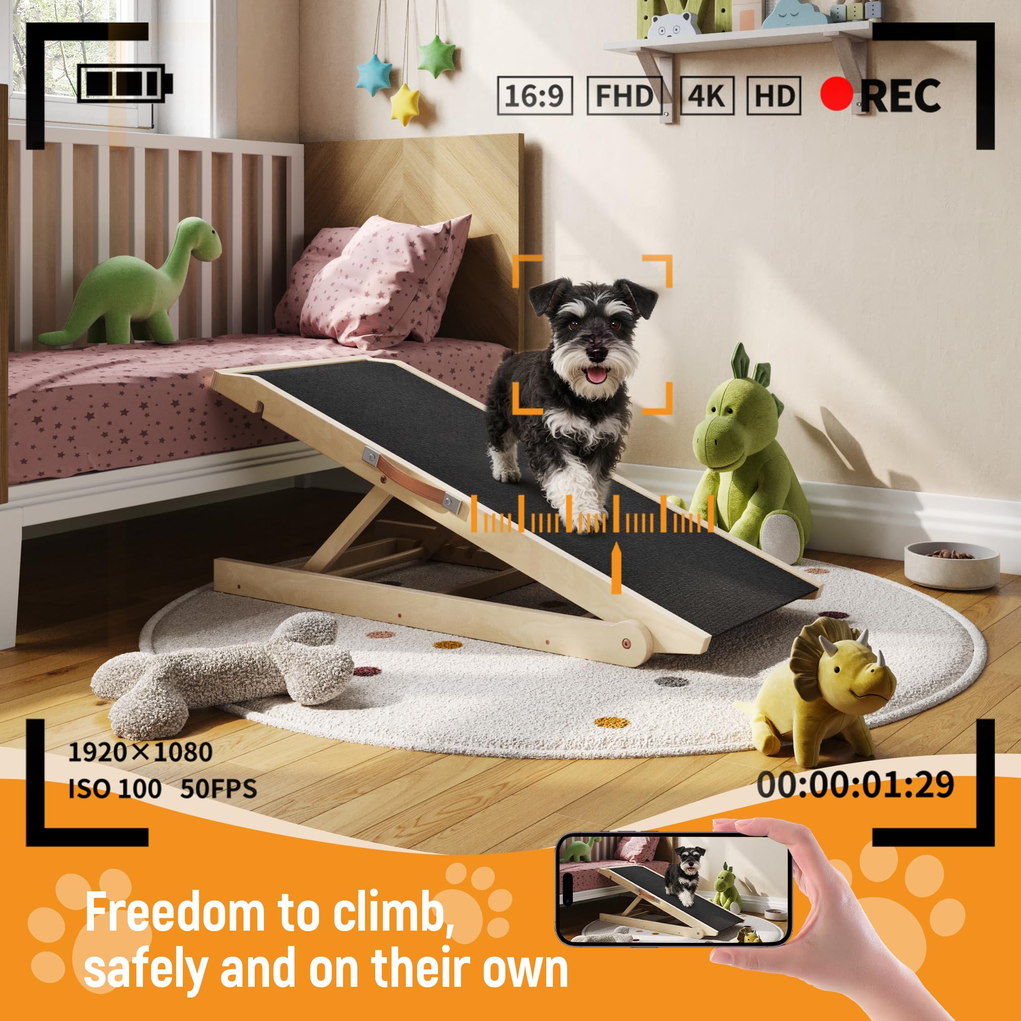 Condition photo showing New/Like New for dog ramp for couch 32", pet ramp for bed with adjustable slope, 15.7" wide non-slip rubber surface &