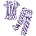 Inadays Womens Cotton Pajama Sets Short Sleeve Top With Capri Pants 2 piece sets for Women Summer Pajamas Lounge Set