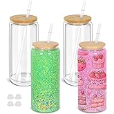 Maucircol 20 Oz Snow Globe Tumbler, 4 Pack Pre-Drilled Sublimation Glass Cup For Glitter Snow Globe Diy, Double Wall Sublimation Glass Tumbler