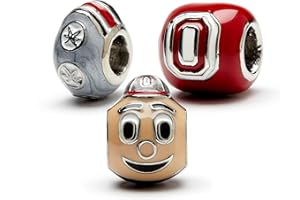STONE ARMORY Ohio State Charms | Ohio State Brutus Buckeye with Red Block O and Buckeye Leaf Charm | Officially Licensed Ohio State Jewelry | OSU Charms | Ohio State Gifts | Stainless Steel