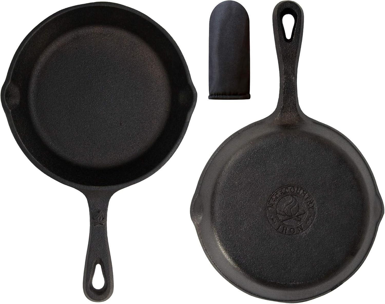 Backcountry Cast Iron Skillet(6 Inch Small Frying Pan + Cloth Handle Mitt, Pre-Seasoned for Non-Stick Like Surface, Cookware Oven / Broiler / Grill Safe, Kitchen Deep Fryer, Restaurant Chef Quality): Kitchen & Dining