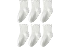HONGTEYA 6 Pairs Toddler Ruffle Socks for Girls Non Slip Baby Socks with Grips for 1-2 Years 3-4 Years 5-6 Years Girls Boys
