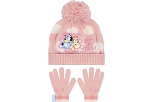Bluey And Bingo Girls Hat And Gloves Set | Winter Hats For Kids | Girls Winter Hat And Gloves | One Size Pink