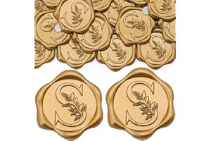 SWANGSA 100 Pack Letter S Wax Seal Stickers - Antique Gold Botanical Leaves Initial Alphabet Self-Adhesive Wax Stickers for Wedding Party Invitation Envelope Seals