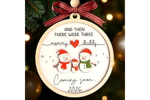 KATINAT Expecting Baby Ornament 2026 – and Then There were Three Snowman Family Ornament, Pregnancy Announcement for Husband Grandparents Family or Aunt, Gifts for Expecting Parents to Be