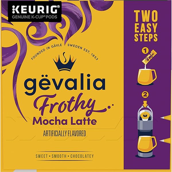GEVALIA FROTHY 2-STEP ARTIFICIALLY FLAVORED MOCHA LATTE ESPRESSO STYLE K-CUP COFFEE PODS & FROTH PACKETS KIT, 6 CT BOX