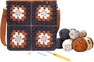 Yeezhee Crochet Kit for Beginners, Crochet Bag Starter Kit with Step-by-Step Video Tutorials, Granny Square Crochet Crossbody Bag Set, Knitting Kit Including Yarn, Crochet Hook, Sofa