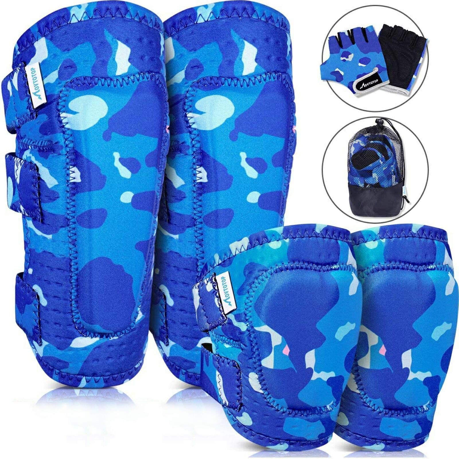 MOVTOTOP Knee Pads for Kids, Soft Kids Knee and Elbow Pads with Gloves Set-Reinforced Stitching Around, Toddler Sports Protective Gear with Mesh Bag for Kids Skateboard Rollerblading Bike Scoote