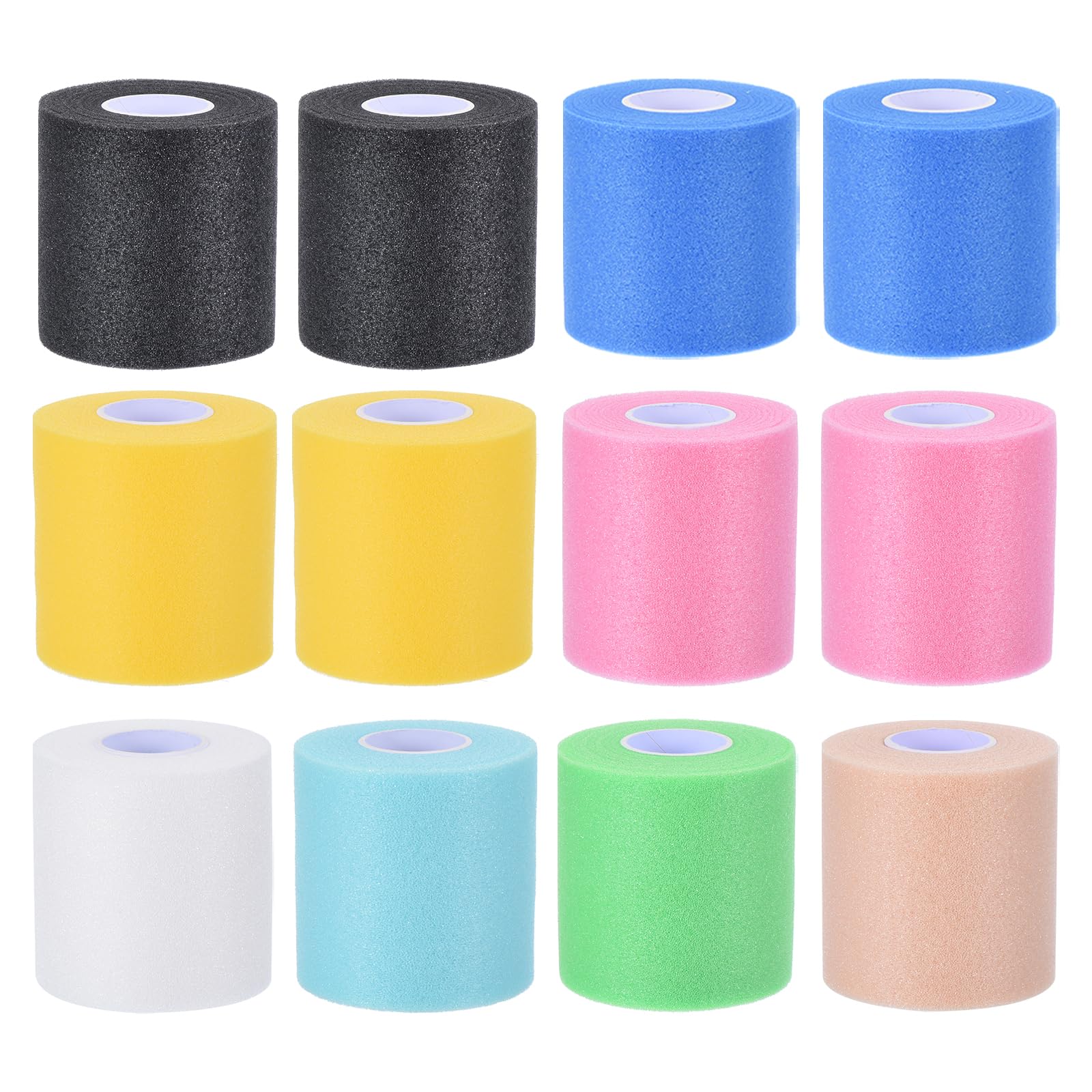 PATIKIL 12 Pack Foam Sports Pre-Wrap Athletic Tape Sports Elastic Wrap 30 Yard Breathable Bandage Rolls Tennis Racquet Grip Tape Cushion Wrap for Hair Ankles Wrist, 8 Colors