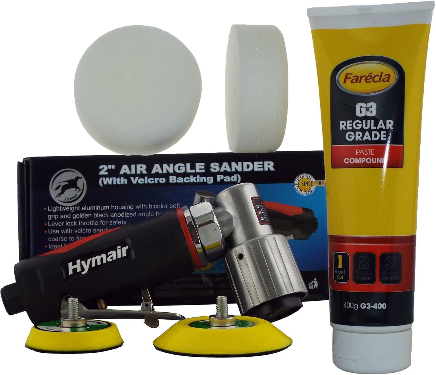 Hymair AT7037B 75mm Mini Air Polisher Kit (3") + 400g Farecla G3 & 2