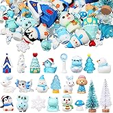 Soaoo 44 Pcs Winter Mini Resin Figures Set Winter Mini Snowman Figures Tiny Decor Santa Claus Tree Resin Crafts for Garden Fairy Accessories for Bonsai Terrarium Party Decoration