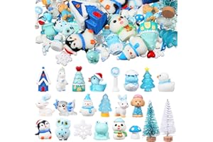 Soaoo 44 Pcs Christmas Mini Resin Figures Set Winter Mini Snowman Figures Tiny Decor Santa Claus Tree Resin Crafts for Garden Fairy Accessories for Bonsai Terrarium Party Decoration
