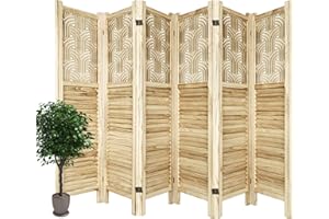 ECOMEX Cutout Room Divider,6 Panel Freestanding Room Divider Screen,Folding Privacy Wall Screen Room Divider for Home Office Bedroom, Natural