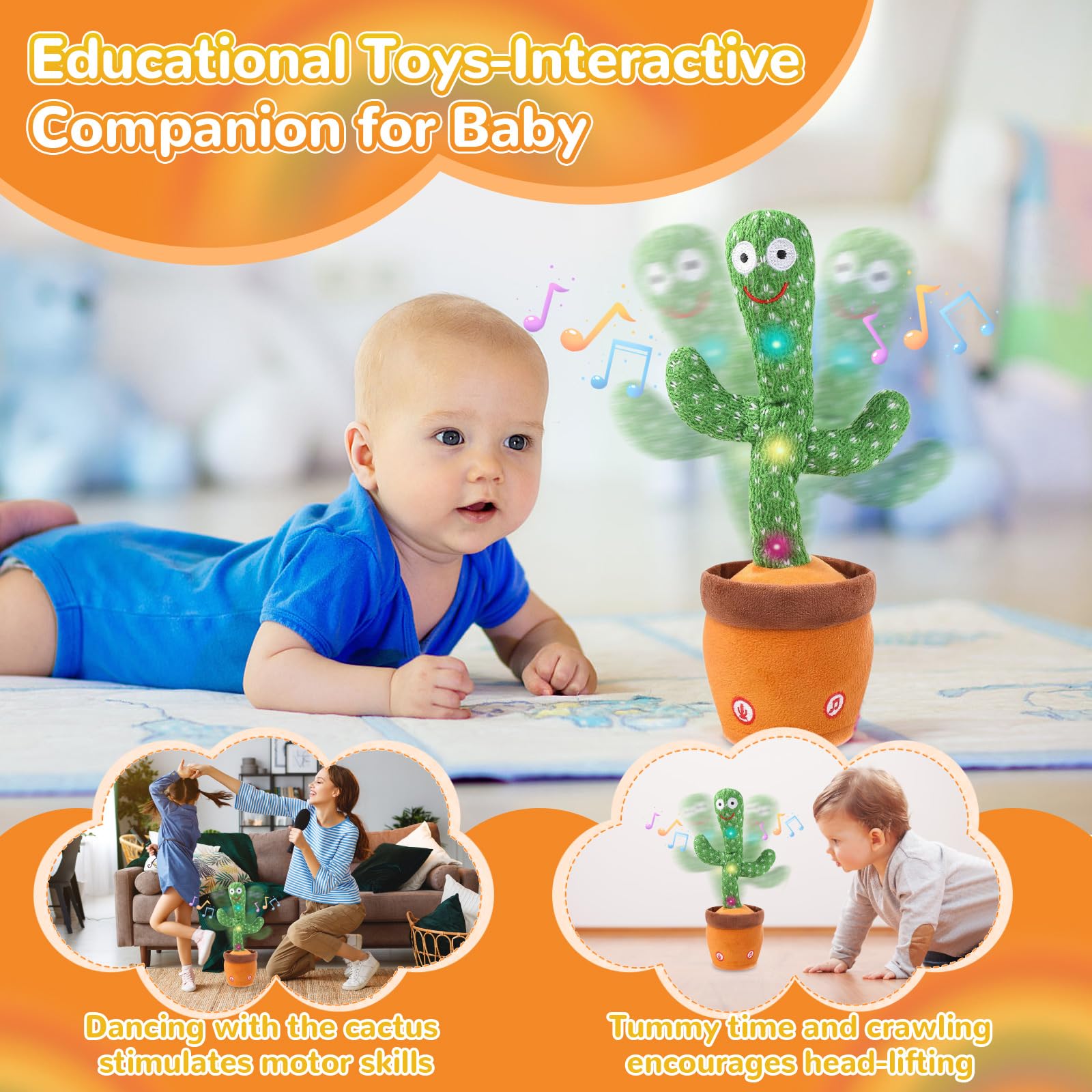 MILEGI Dancing Talking Cactus Baby Toy, Singing Mimicking Repeating Plush – Educational Interactive Toddler Toy, Repeat What You Say, Tummy Time Toys for Infant Boys Girls 1 Year Old