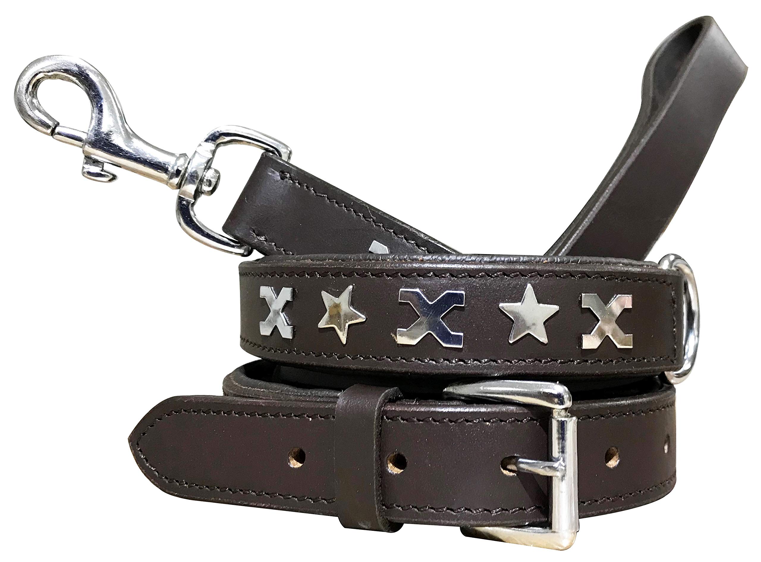 BRADLEY CROMPTON Genuine Leather Matching Pair Dog Collar and Lead Set L