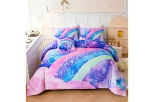 ANGIYUIN Tie Dye Comforter Girls Twin Comforter Set, 6 Pieces Colorful Rainbow Bed in A Bag, Pastel Gradient Galaxy Bedding Sets with Sheets, Comforter and Pillowcases for Teens Kids