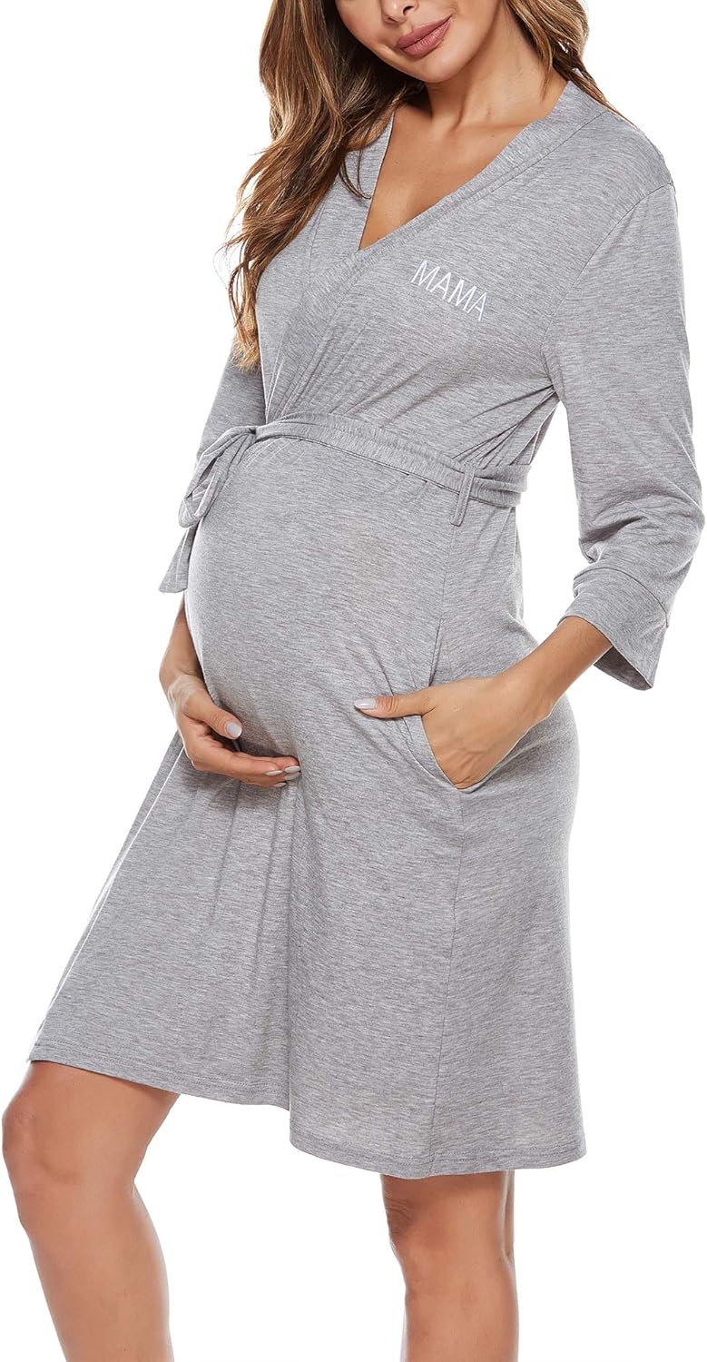 Molliya Maternity Robe Women Back Printed Pregnancy Sleepwear Hospital Delivery Nursing Bathrobe with Pockets at  Women’s Clothing store