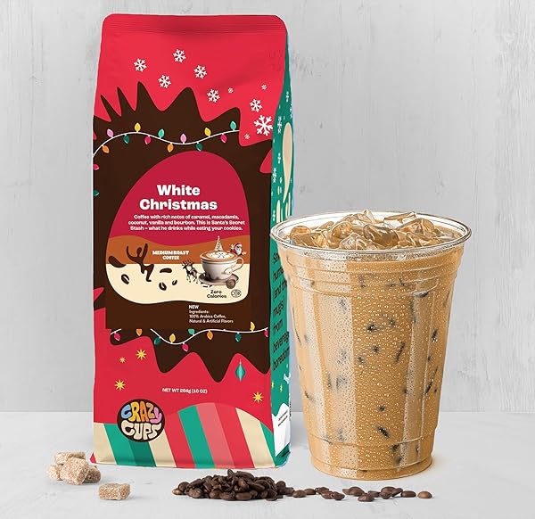 CRAZY CUPS FLAVORED GROUND CHRISTMAS COFFEE, WHITE CHRISTMAS COFFEE IN 10 OZ BAG, FOR BREWING FLAVORED HOT OR ICED, (PACK OF 1)