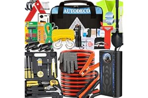 AUTODECO 105 PCS Roadside Car Emergency Assistance Kit with Portable Air Compressor Jumper Cables