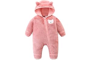 BABYMINE Newborn Baby Fleece Jumpsuit Unisex Infant Bear Hooded Onesie with Mitten Cuffs Winter Warm Snowsuit Outfit