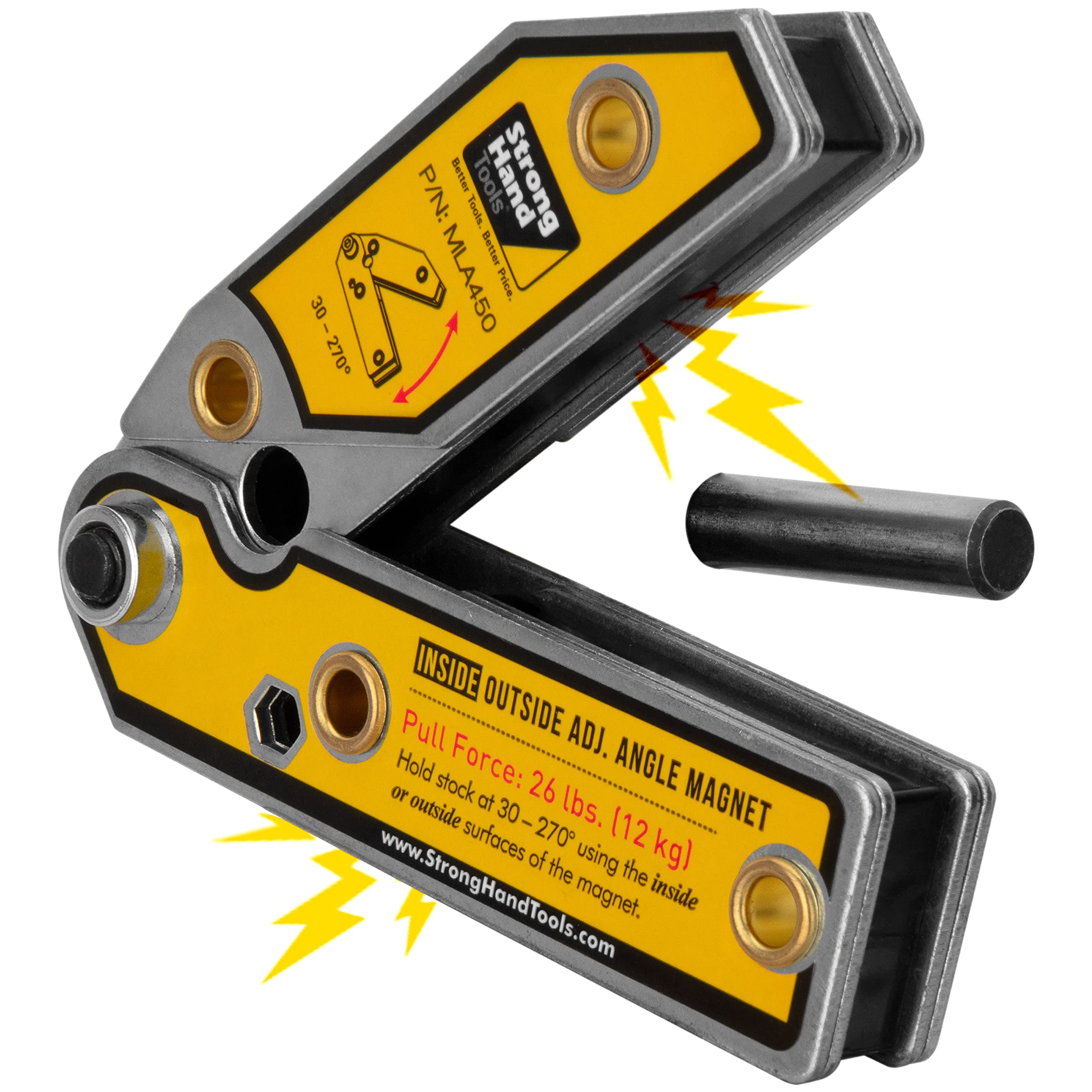 Adjustable Angle Magnetic Square, Angle 30°-270°, Inside/Outside Magnets, Angle Setting Pin, Mag. Pull Force 26 lbs, Welding Square,"4.7", MLA450, Strong Hand Tools