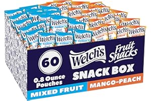 Welch's Fruit Snacks, Mixed Fruit & Mango Peach Snack Box, Gluten Free, Stocking Stuffers, 0.8oz Snack Packs (Pack of 60)