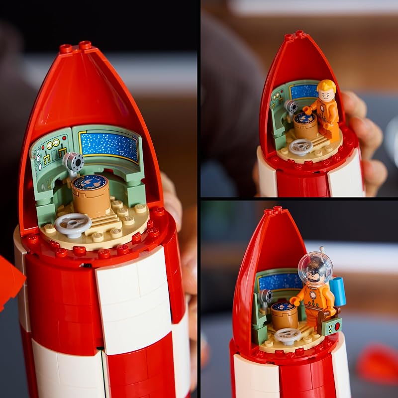 Ideas Cohete Lunar de Tintin - Maqueta para Adultos de Nave - 5 Minifiguras y Figura del Perro Snowy - Decoración de la Estantería - Regalo Nostálgico para Fans de los Cómics - 21367 — foto 5 de 8