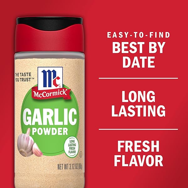 MCCORMICK GARLIC POWDER, NON GMO, MADE FROM FRESH, WHOLE GARLIC CLOVES, FOR BRINGING CONSISTENT FLAVOR TO MEALS & RECIPES, 3.12 OZ