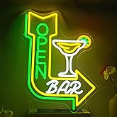 Runalosa Bar Open Neon Sign for Business Dimmable Cocktail Neon Light Sign for Wall Decor Arrow Drinks Led Signs for Home Beer Bar Party Man Cave Pub Bistro Game Room Decor Gift 11.7" x 16.5"
