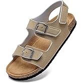 Torotto Toddler Kids Sandals Boys Girls Cork Footbed Sandals with Adjustable Buckle Casual Slides Open Toes Flat