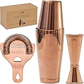 A Bar Above Cocktail Shaker Set, 4-Piece Professional Bartender Kit with Boston Shaker, Strainer and Jigger, Stainless Steel Bar Accessories for Craft Cocktails, Antique Copper