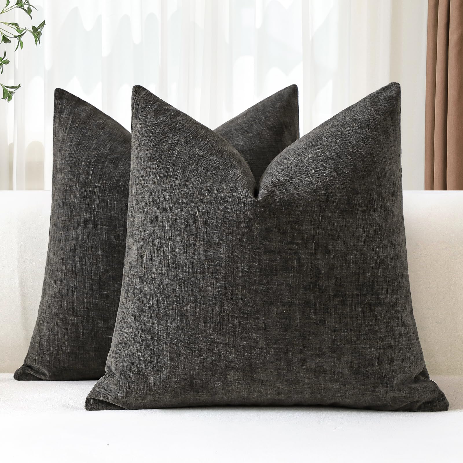 JOTOM Set of 2 Cushion Covers 50x50 cm Soft Chenille Dark Grey Decorative Throw Pillow Covers 20x20 Inch Square Cushion Case Solid Pillowcases for Couch Sofa Living Room Bed Home Decor (Dark Grey)