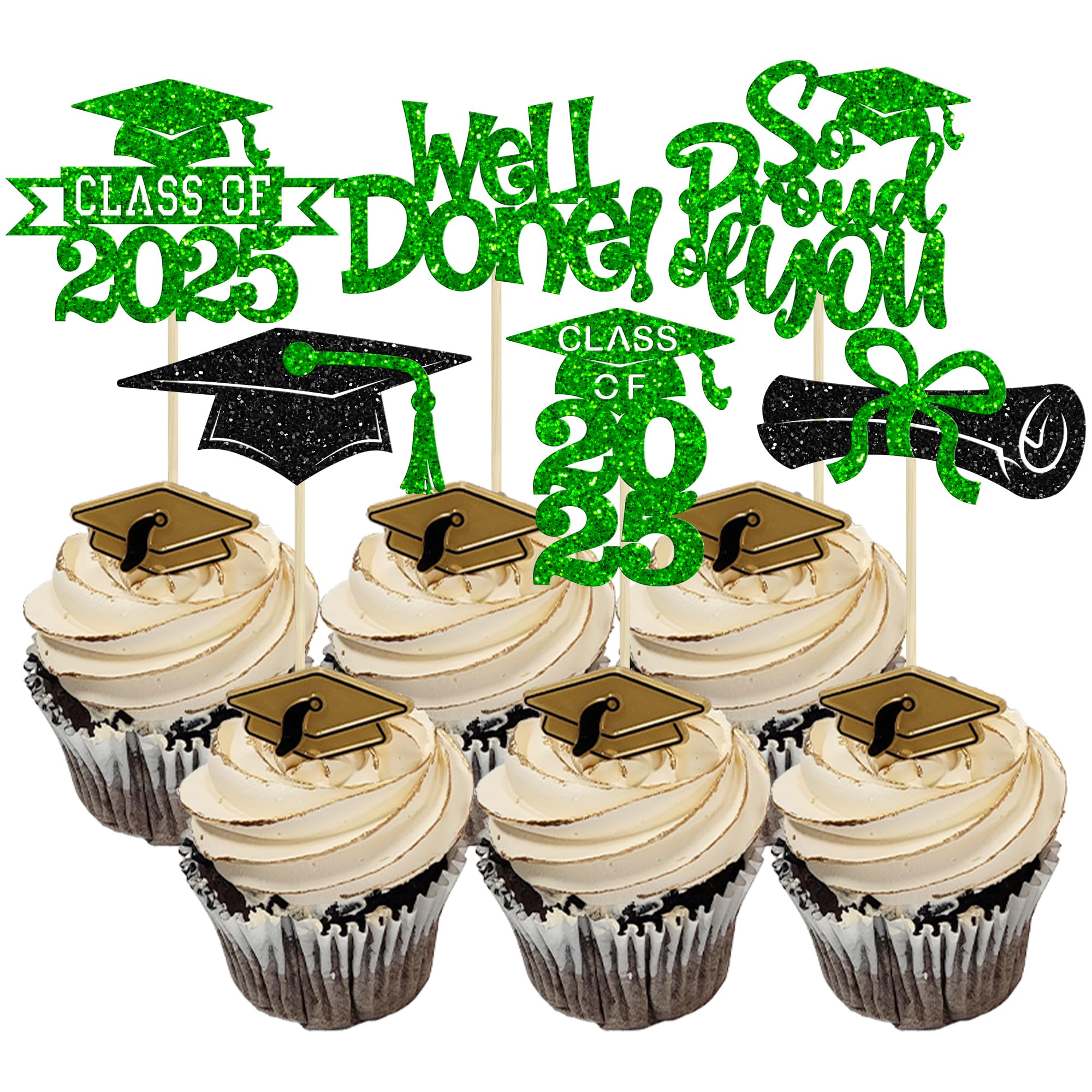 Gyufise 24Pcs Class of 2025 Cupcake Toppers Glitter Congrats Grad 2025 ...