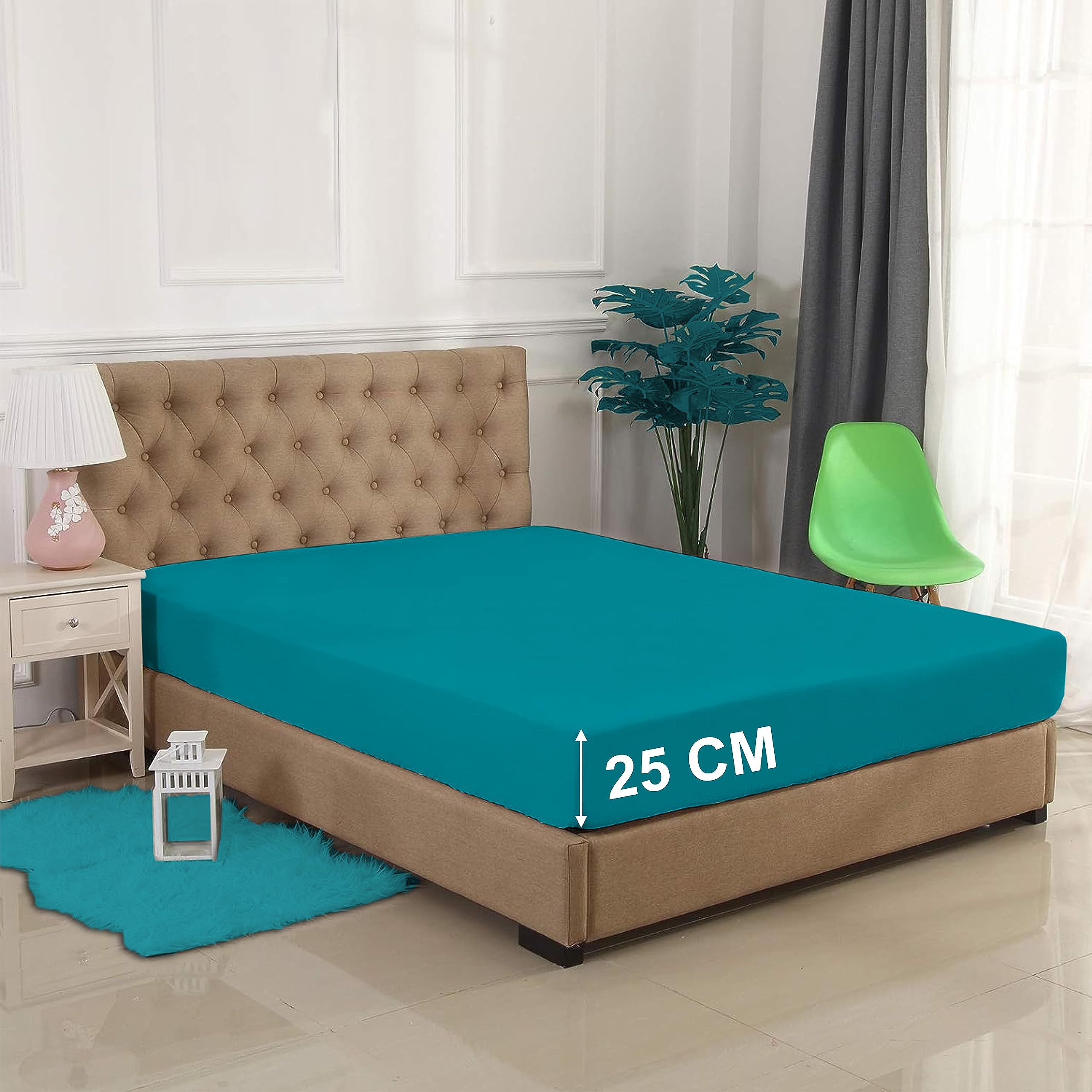 British Home Bedding - Plain Polycotton Percale Fitted Bed Sheets - Shrinkage and Fade resistant with a soft luxurious finish (Teal, King)