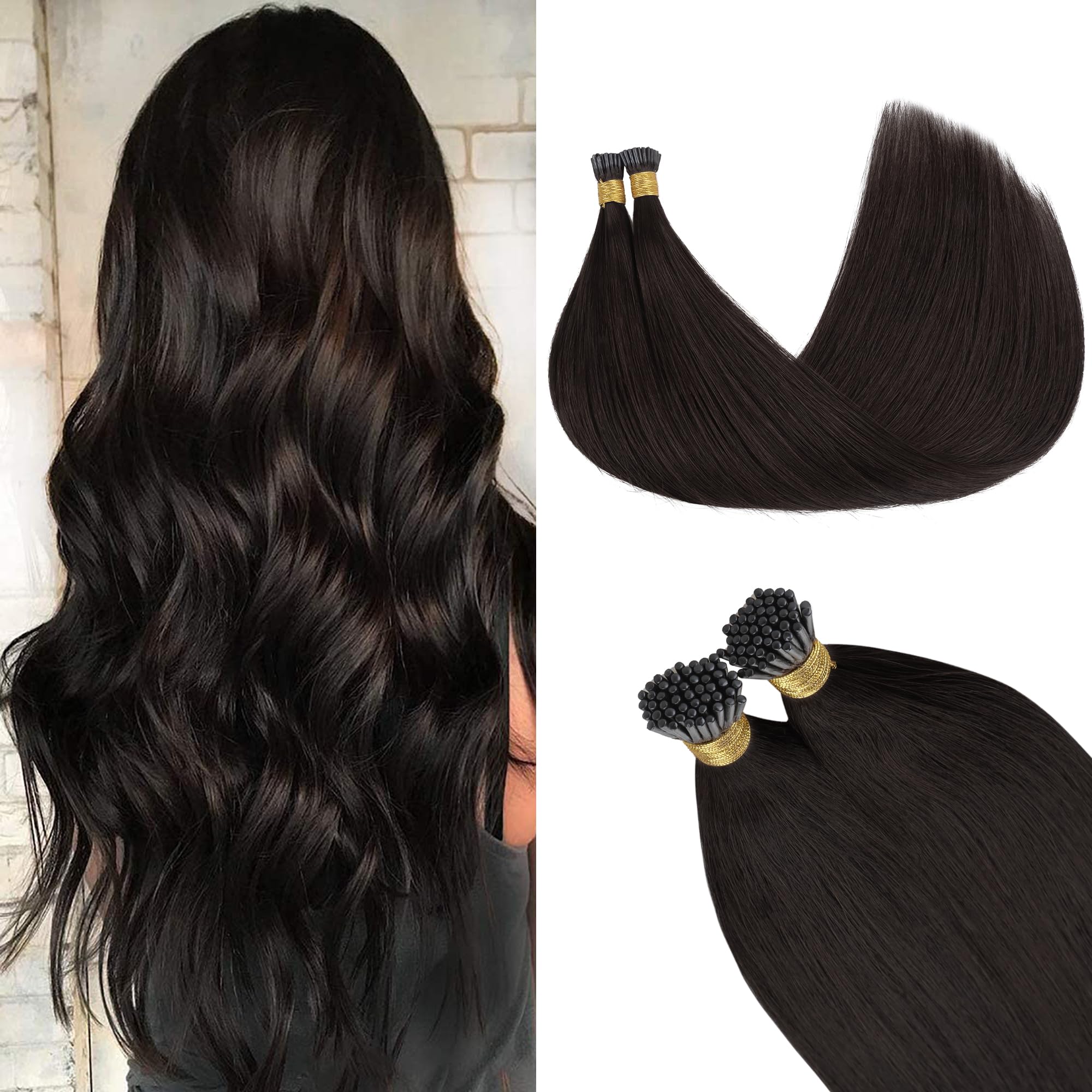 GOO GOO I Tip Hair Extensions Real Human Hair, Dark Brown 50g 100 Strands 14inch Cold Fusion I Tip Hair Extensions — image 1