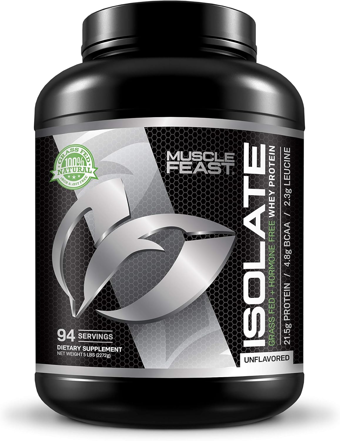 Grass Fed Whey Protein Isolate by Muscle Feast | All Natural and Hormone Free (5lb, Unflavored)