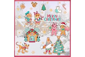 Mfault Merry Christmas Gingerbread House Window Clings 9 Sheets, Cartoon Mouse Duck Dog Xmas Tree Stickers Decals Decorations, Funny New Year 2025 Party Home Kitchen Decor Holiday Gifts