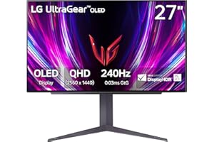 LG ‎27GS93QE 27-inch Ultragear OLED Gaming Monitor QHD 1440p 240Hz 0.03ms DisplayHDR True Black 400 AMD FreeSync Premium Pro NVIDIA G-Sync HDMI 2.1 DisplayPort Tilt/Height/Pivot Stand Black