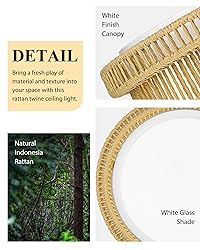 LED Rattan Ceiling Light, HWH Boho Light Fixtures