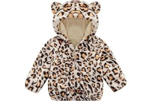 Patgoal Toddler Girls Fleece Jacket Bear Ear ZipUp Leopard Hooded Coat Fall Winter Fuzzy Warm Outerwear with Pocket 2-7T