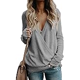 softome Womens Casual Long Sleeve Wrap Fall Sweaters Tops V Neck Solid Color Oversized Pullover Loose Fit Jumper