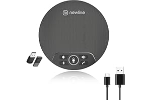 N newline USB Conference Microphone Speaker with Dongle, Bluetooth Speakerphone, 360° Voice Pickup, 4 Mics, Portable USB Speakerphone w/Noise Reduction for Home Office, Meeting Teams, Zoom, NewPie 30