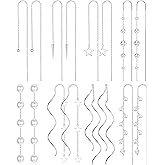 HAIAISO 8 Pairs Threader Dangle Earrings for Women 316L Stainless Steel Chain Tassel Earring Lightweight Double Twist Wave Threader Drop Earring Long Chain Earrings Set