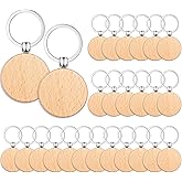 Yangbaga 50Pcs Natural Wood Slices-Wooden Keychain Blanks Unfinished Wood Rounds for Lase Engraving,Christmas Crafts Wooden Circles for DIY Christmas Ornaments/Laser Engraving/Wedding Decorations